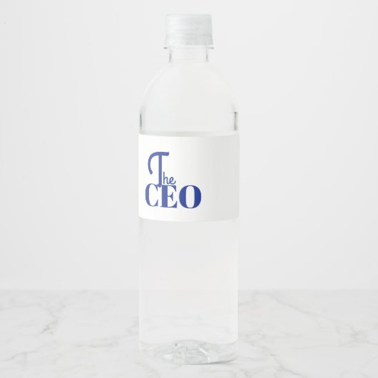 Modern Minimaal De CEO Blauw Waterfles Etiket (Voorkant)