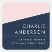 Modern minimaal donkerblauw roze retouradres label (Voorkant)