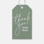Modern minimaal eenvoudig script sage groen dank u cadeaulabel (Voorkant)