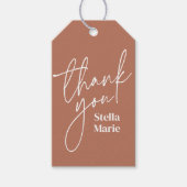 Modern minimaal eenvoudig script terracotta dank u cadeaulabel (Voorkant)