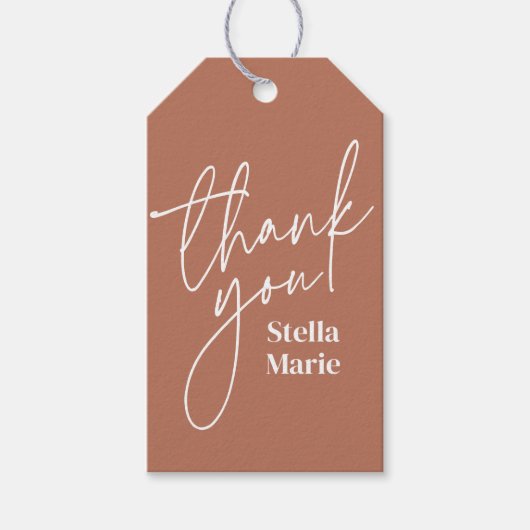 Modern minimaal eenvoudig script terracotta dank u cadeaulabel (Voorkant)