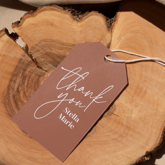 Modern minimaal eenvoudig script terracotta dank u cadeaulabel