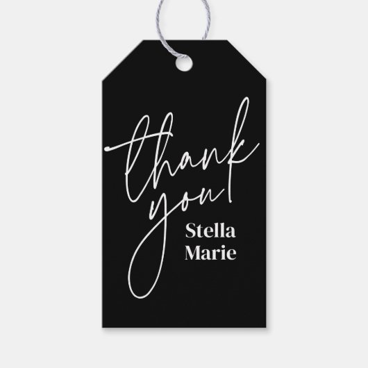 Modern minimaal eenvoudig script zwart wit dank u cadeaulabel (Voorkant)