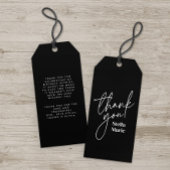 Modern minimaal eenvoudig script zwart wit dank u cadeaulabel