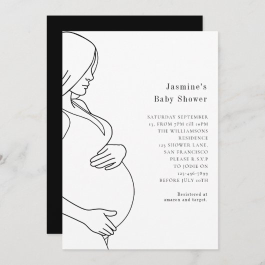 Modern minimaal eenvoudig stijlvol baby shower kaart (Voorkant / Achterkant)