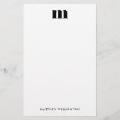 Modern Minimaal Effen Zwart Monogram Briefpapier (Voorkant)