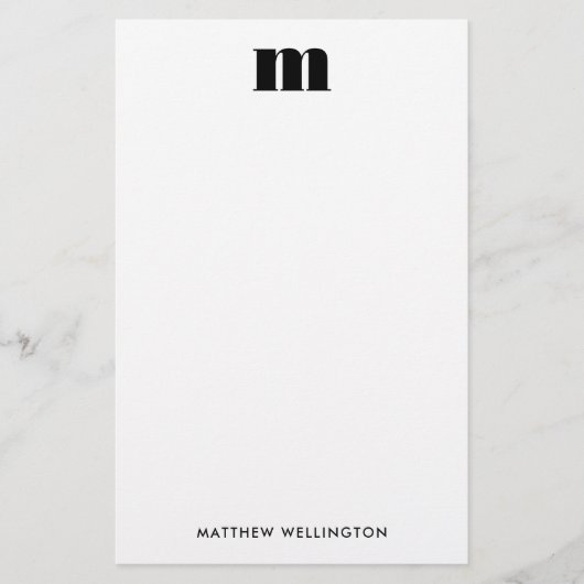 Modern Minimaal Effen Zwart Monogram Briefpapier (Voorkant)