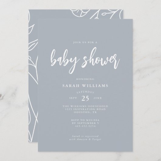 Modern minimaal elegant Baby shower | Uitnodiging (Voorkant / Achterkant)