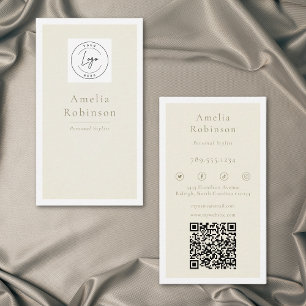 Modern Minimaal Elegant Ivory Zakelijk QR-logo Visitekaartje