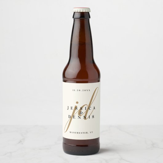 Modern minimaal elegant kalligrafiescript monogram bier etiket (Voorkant)