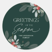 Modern minimaal elegant kerstgroen ronde sticker (Voorkant)