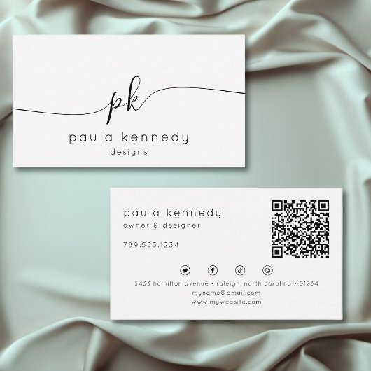 Modern minimaal elegant monogram QR-code Visitekaartje