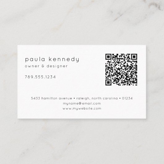 Modern minimaal elegant monogram QR-code Visitekaartje (Achterkant)