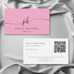 Modern minimaal elegant monogram roze QR-code Visitekaartje