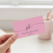 Modern minimaal elegant monogram roze QR-code Visitekaartje