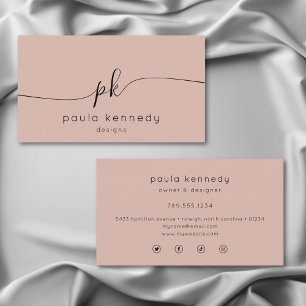 Modern minimaal elegant roze blos monogram visitekaartje