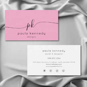 Modern minimaal elegant roze monogram visitekaartje