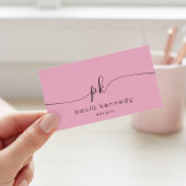 Modern minimaal elegant roze monogram visitekaartje