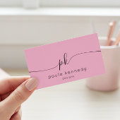 Modern minimaal elegant roze monogram visitekaartje
