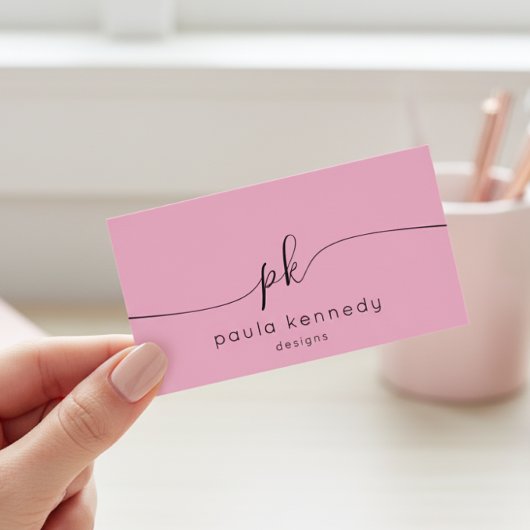 Modern minimaal elegant roze monogram visitekaartje