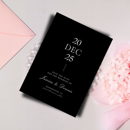 Modern minimaal elegant script B&W Save the Date Kaart
