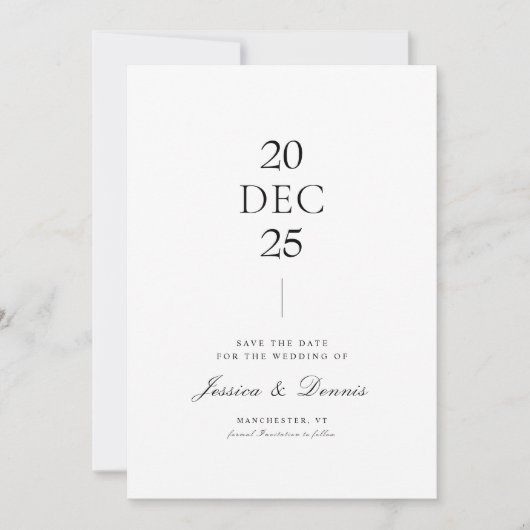 Modern minimaal elegant script B&W Save the Date Kaart (Voorkant)