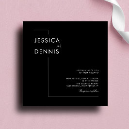 Modern minimaal elegant script B&W Square Wedding Kaart