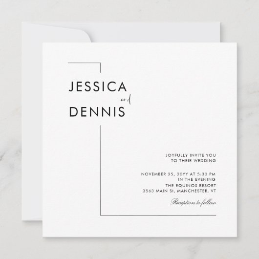 Modern minimaal elegant script B&W Square Wedding Kaart (Voorkant)