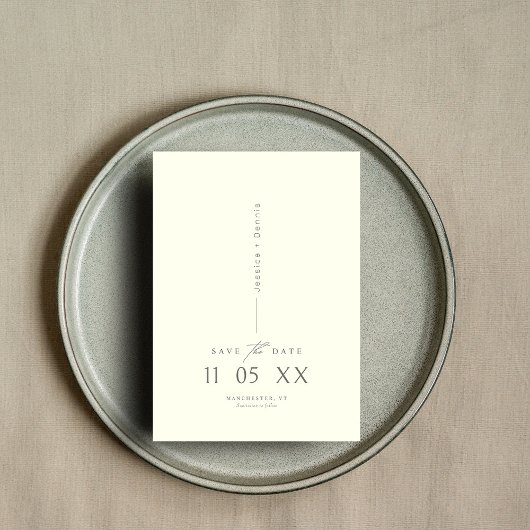 Modern minimaal elegant script ivoor Save the Date Kaart