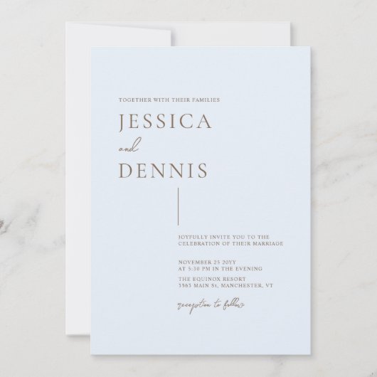 Modern minimaal elegant script Lichtblauw bruiloft Kaart (Voorkant)