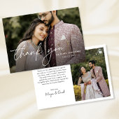 Modern minimaal elegant script twee foto's bruilof bedankkaart