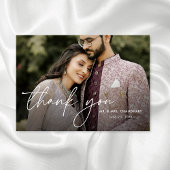 Modern minimaal elegant script twee foto's bruilof bedankkaart