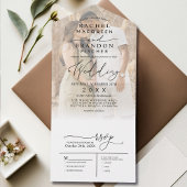 Modern Minimaal Elegant Zwart Wit Foto Bruiloft All In One Uitnodiging