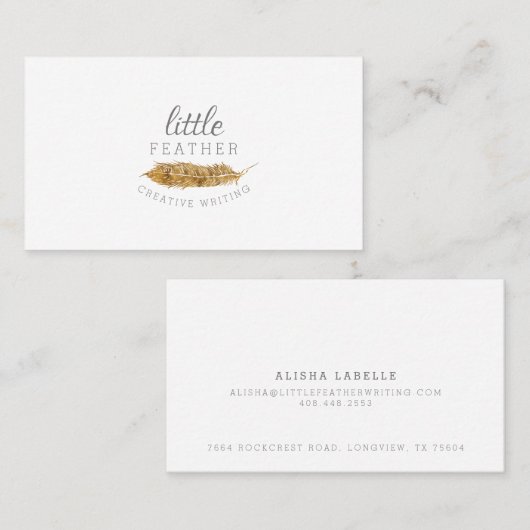 Modern, minimaal en elegant gouden veren visitekaartje (Voorkant / Achterkant)