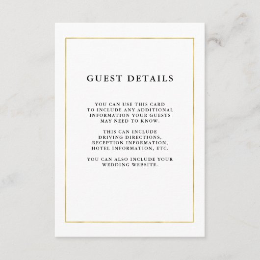 Modern minimaal | Faux Gold Border Gastgegevens Informatiekaartje (Voorkant)