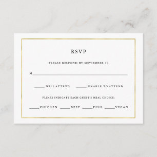 Modern minimaal Faux Gold Border Maaltijd Keuze RSVP Kaartje