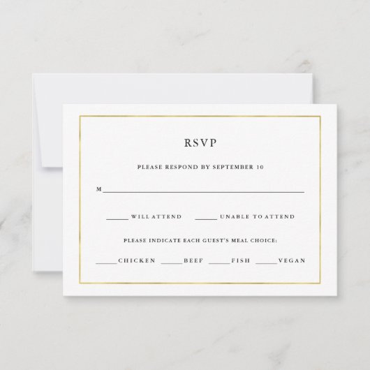 Modern minimaal | Faux Gold Border Maaltijd Keuze  RSVP Kaartje (Voorkant)
