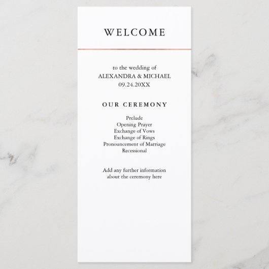 Modern minimaal | Faux Roos Gold Border Program Programmakaart (Voorkant)