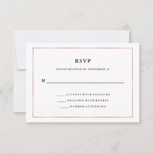 Modern minimaal | Faux Roos Gold Border RSVP Kaartje (Voorkant)