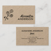 Modern Minimaal Floral Kraft Script Visitekaartje (Voorkant / Achterkant)