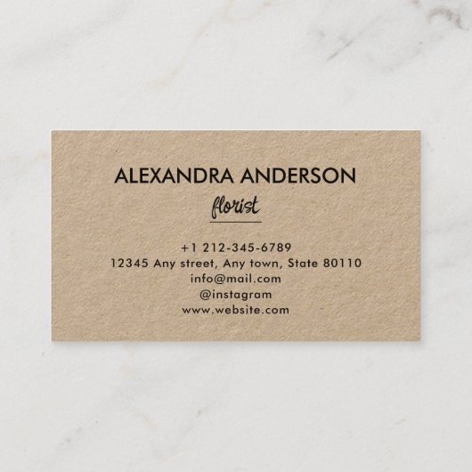 Modern Minimaal Floral Kraft Script Visitekaartje (Achterkant)