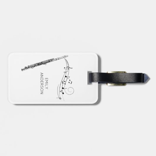 Modern Minimaal Fluit Zwart-wit Monogram Bagagelabel (Achterkant horizontaal)