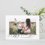 Modern minimaal foto elegant script nieuw jaar feestdagenkaart (Staand voorkant)