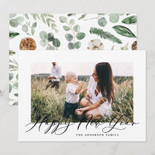 Modern minimaal foto elegant script nieuw jaar feestdagenkaart