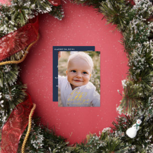 Modern minimaal foto-kerstelegant script Foi Folie Feestdagen Briefkaart