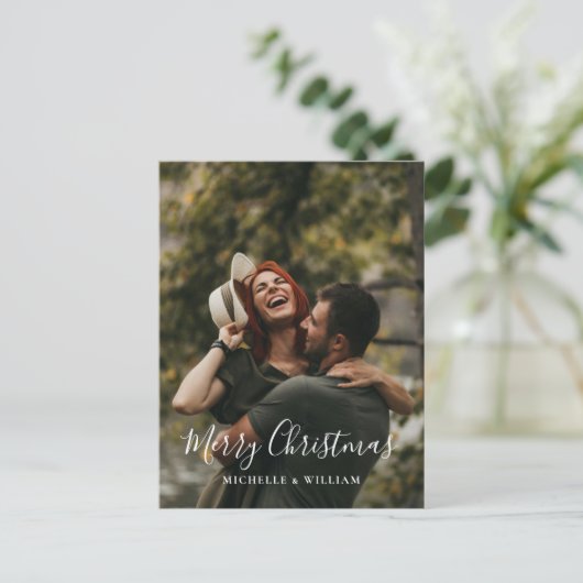 Modern Minimaal Foto Kerstscript Feestdagenkaart (Staand voorkant)