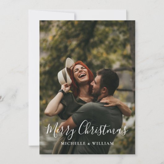 Modern Minimaal Foto Kerstscript Feestdagenkaart (Voorkant)