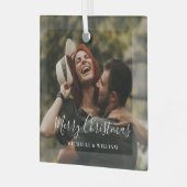 Modern Minimaal Foto Kerstscript Glas Ornament (Voorkant links)