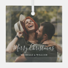 Modern Minimaal Foto Kerstscript Glas Ornament