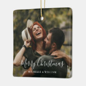 Modern Minimaal Foto Kerstscript Keramisch Ornament (Links)